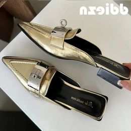 Female for Flats 202 Women Mules Shallow Metal Slides Fashion Footwear Pointed Toe Ladies Slippers Sandals 68a