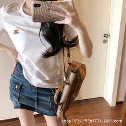 Women's Suits & Blazers Ce24 Summer Age Reducing Girl Style Leather Brand Short Sleeved T-shirtmetal Button Half Skirt Set