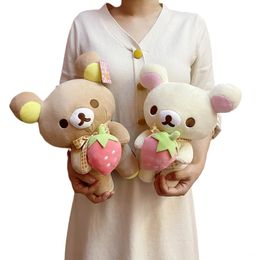 Strawberry Rilakkuma Plush Toy Cute Soft Teddy Bear Stuffed Doll Cartoon White Brown Couple Friends Birthday Gift for Kids 240522