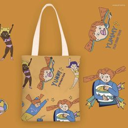 Shoulder Bags Girls' Daily 2024 Canvas Bag Student Portable Japanese Ins Big Capacity Women Cartoon Hand Totes