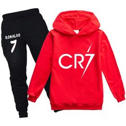 Clothing Sets Baby Boys CR7 Collection Preschool Clothing Childrens Autumn Hooded Sweatshirt Boys Sportswear Hooded and Pant Cotton Set T240524