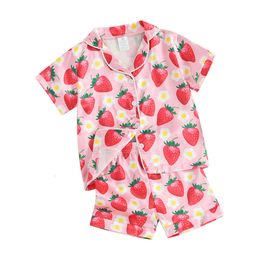 Toddler Girl Summer Pamas 12 months 2t 3t 4t 5t 6t 7t Short Sleeve T-Shirt Top Strawberry Shorts Baby Sleepwear Set L2405