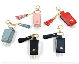 30ML Hand Sanitizer Bottle Cover Tshape Storage Bags Tassel Holder Keychain Outdoor Potable Liquid Pouch PU Bags DDA3363248537