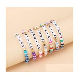 Beaded Colorf Polymer Clay Disc Beads Strands Bracelet Ins Style Initial Bead Love Mama Bracelets For Summer Women Gift Drop Delivery Ot9Fd