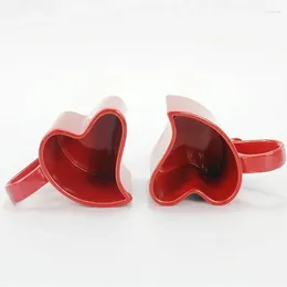 Mugs Valentine Red Color Heart Shape Ceramic Couple Mug