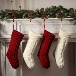 New 2024 Christmas Stockings 18 Inches Cable Knitted Acrylic Warm Stocking Gifts & Decoration For Family Holiday Xmas Party Decor