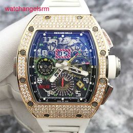 Fashion RM Wrist Watch RM11-02 Rose Gold Chronograph Dual Time Zone RM1102 Automatic Mechanical Tourbillon Movement Chronograph Timepiece