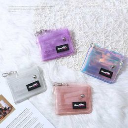 Purse Korean Fashion Transparent PVC Card Holders Foldable Wallets Korean Glitter ID Cards Pouch Multifunctional Purse with Lanyard Y240524