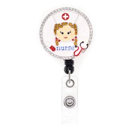 Cute Key Rings Nurse Crystal Rhinestone Medical Badge Reel Doctor ID Holder Retractable For Decoration 252s