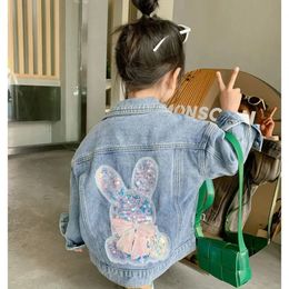 Spring Autumn Denim Girls Jacket Fashion Cartoon Smile Windbreaker For Kids 2-12Years Children Clothing Outerwear Jackets Coats 240522