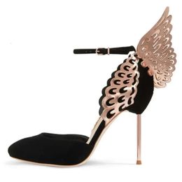 shipping 2018 Free Ladies sheep skin suede hollow out high heel solid butterfly ornaments Sophia Webster toe SANDALS SH 1a3