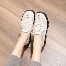 Casual Shoes Women Summer Vintage Leather Flat 2024 Ladies Breathable Hollow Loafers Female Sandals Mom Zapatos Mujer