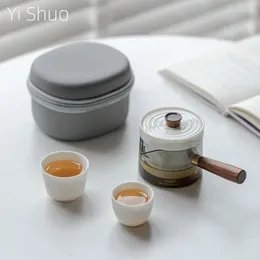 Teaware Sets White Porcelain Travel Tea Set Side Handle Teapot Anti-Scald Glass Pot Ceramic Strainer Cup