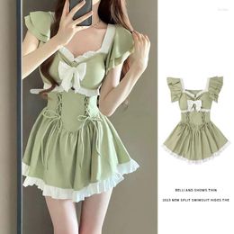 Women's Swimwear Korean Style Sexy Bandage Slimming Beach Dress Ruffle One Piece Swimsuit Conservative Bikini