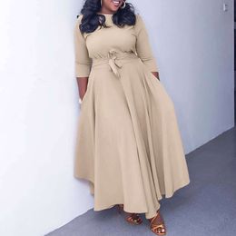 2024 Spring Summer new women Casual Dresses fashion lace-up plus size long dress Solid color girdling ladies dress Clothing Clothes 834 975