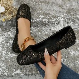 Casual Shoes Spring Summer Women Flats Comfortable Slip On Flat Sequined Woman Boat Black Ladies Ballet Plus Size 43