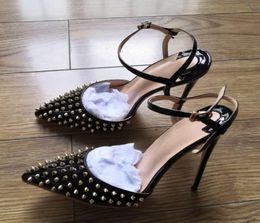 fashion Summer Sexy Sandals For Women 12cm High Heels Leather Rivet Black Women Sandals Sexy Shoes Ladies Stiletto8930131