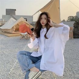 Women's Polos White Shirt Design Niche Loose BF Idle Style Casual Spring Oversize Long Sleeve Top