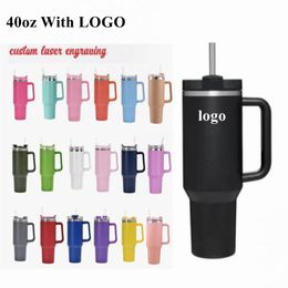 With Logo Stainless Steel 40oz Tumbler Cups With Handle Lids and Straw Big Capacity Travel Car Mugs Termos Insulated Water Bottles 310S