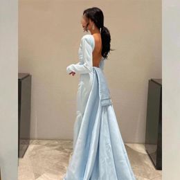 Party Dresses Blue Backless Ball Dress Formal Evening Floor Mopping Long Sleeved Women's Wedding