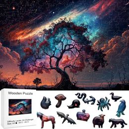 Puzzles Tree Iq Games 3d DIY Wooden Puzzle For Kids Educational Montessori Toy Brain Trainer Animal Puzzles Jigsaw Hell Difficulty Model Y240524