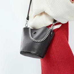 Shoulder Bags Genuine Leather Women Handbag Cowhide Mini Son-mother Bucket Bag Korean Style Fashion Crossbody Lady