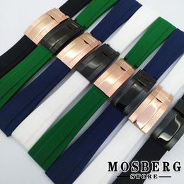 Watch Bands Strap 20mm High Quality Black White Green Blue Colour Rubber Stainless Steel Buckle Watches Accessories Parts 228E