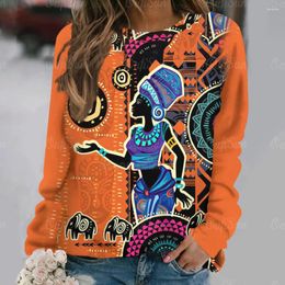 Women's T Shirts African Harajuku Autumn Casual O-Neck 3d Print Large Long Sleeve Fashion Trend Retro Street Female Hip Hop Tops