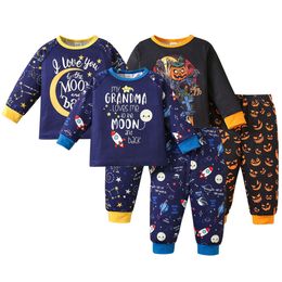 Boys and Girls Printed Letter Star Space sleeved Home Two Piece Set Children Fashionable Long Sleeved Pamas L2405