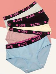 Women's Panties Set Of 5 Love Mood Book Tape Breathable And Comfortable Cotton Plus Size Mid Rise Lingerie & Lingeriel