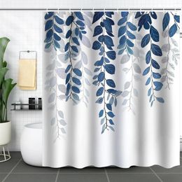 Shower Curtains 1Pc Blue Eucalyptus Waterproof Bathroom Curtain With Hooks Modern Printed Bathtub Accessories