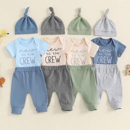 Clothing Sets Summer Toddler Baby Boy 3Pcs Set Causal Letter Embroidery Short Sleeve Romper And Pants Hat Infant Suit 0-6 Months