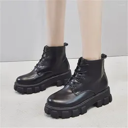 Fitness Shoes Black Patent Leather Boots For Women Lace Up Platform Winter Keep Warm Non-slip Short Booties Ladies Eu 35-40