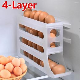 Kitchen Storage 4-Layer Automatic Scrolling Egg Rack Holder Refrigerator Box Basket Food Containers Case Organiser For
