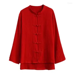 Women's Blouses Chinese Style Blouse Women Long Sleeve Cotton Linen Top Loose Casual Elegant Vintage Blusas Rojas De Verano Mujer 2024
