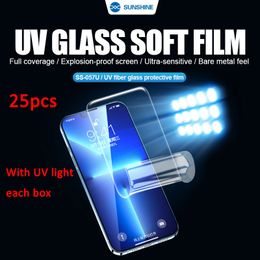 Sunshine SS-057U 25PCS UV Fiber Glass Screen Protective Film Flexible Hydrogel Film With UV Curing Lamp For Curved Screen SS-057S 50pcs Matte Privacy TPU Movies SS-057