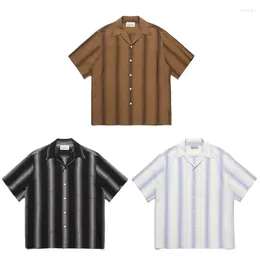 Men's Casual Shirts Vintage WACKO Striped Printed Shirt High Quality Summer Short Sleeve Mens Womens Hawaii Tops