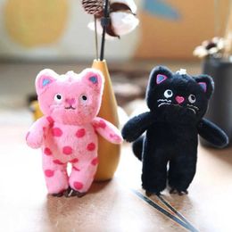 Stuffed Plush Animals 15cm Pink Cat Plush Toy Keychain Cute Backpack Pendant Soft Animals Keyring Car Key Buckle Accessories Girl women Bag Hanging