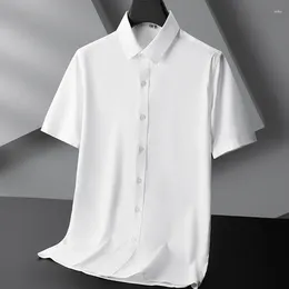 Men's Casual Shirts Bamboo Fiber Short Sleeve Shirt Plus Size Summer Thin Solid Color Business Blouse Luxury Dress Clothing 7XL 8XL 9XL