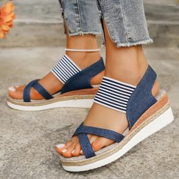 Casual Shoes Stretch Fabric Knitted Wedge Sandals Women Back Elastic Band Platform Sandles Woman Super Size Summer Thick Sole Beach