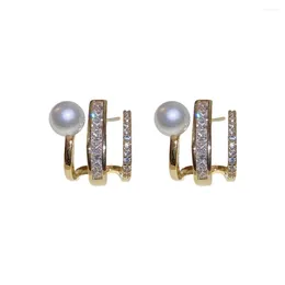 Stud Earrings Anti-allergy Rhinestone Inlaid Colorfast Ladies Three-claw Row Jewellery Lady Ear Studs Dress Up