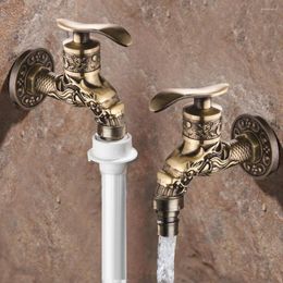 Bathroom Sink Faucets Retro Carved Copper Tap Lengthen Wall Mount Washing Machine Faucet Luxury Dragon Pattern Outdoor Garden Mop