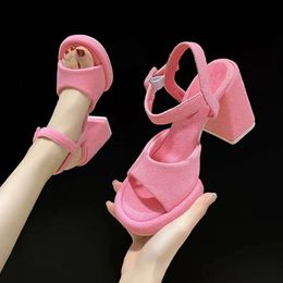 931 Sandals Women Chunky High Heel Pink Shoes Summer Platform Sexy Peep Toe Ankle Buckle Office Shoe Lady Cute E 35e