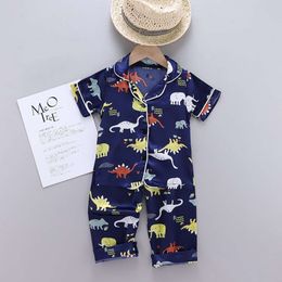 Kids Pyjamas Dinosaur Print Baby Boy Girls Sleepwear Button T Shirt Shorts Outfits Toddler Pamas Set L2405