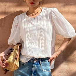 Women's Blouses Women Puff-sleeve Crew-neck White Blouse 2024 Spring/Summer Retro French Style Loose Casual Shirt Clothes