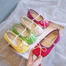 Flat shoes Girls flat shoes jelly colored cute bow leather shoes childrens soft soles princess single shoes rose green yellow Q240523