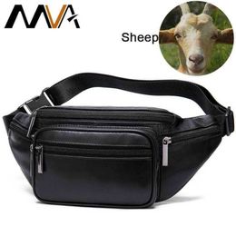 MVA Men's Waist Bag Belt Waist Packs Sheep genuine Leather Waist Bag For men women Fanny Pack Belt Bum Hip men's belt bags T2 281N