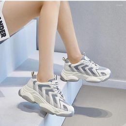 Casual Shoes 2024 Women Breathable Split Leather Mesh Sneakers Thick Platform Daddy Girl Heightening Ladies