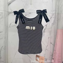 Two Piece Dress Mm24 Summer Niche Design Bow with Embroidered Stripes, Small Tank Top, Detachable Bow