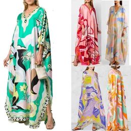 Ethnic Clothing 2024 Women's Kaftan Holiday Style Batik Cover Up Loose V-neck Bohemian Dress Plus Size Beach Print Floral Maxi